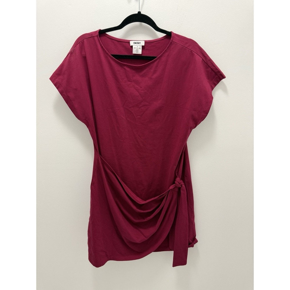 DKNY Magenta Side Tie Draped Knit Dress Womens Medium Pink Ruched